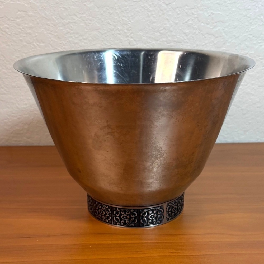 Stanley Roberts Vintage Stainless Steel Ice Bucket Velvet 18-8 Floral Base MCM